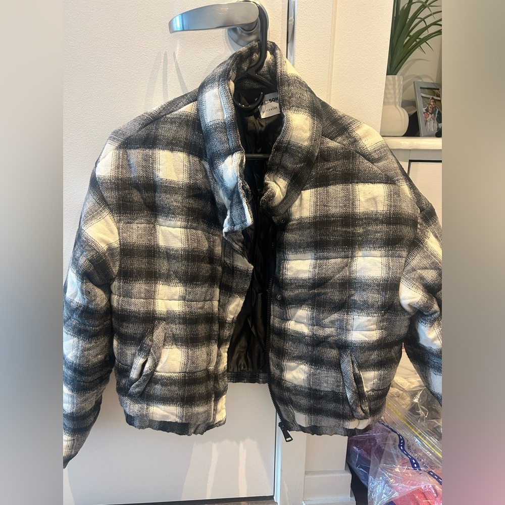 Black and White plaid puffer